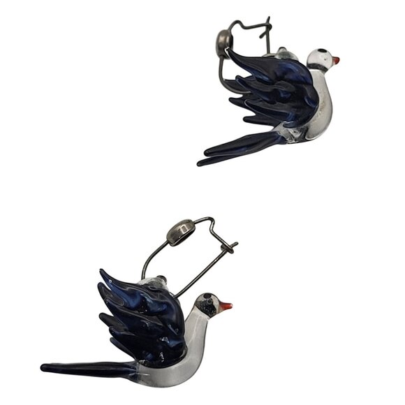 Vintage Glass Bird Dangle Drop Earrings Cobalt Blue & Clear Handcrafted - Picture 3 of 6